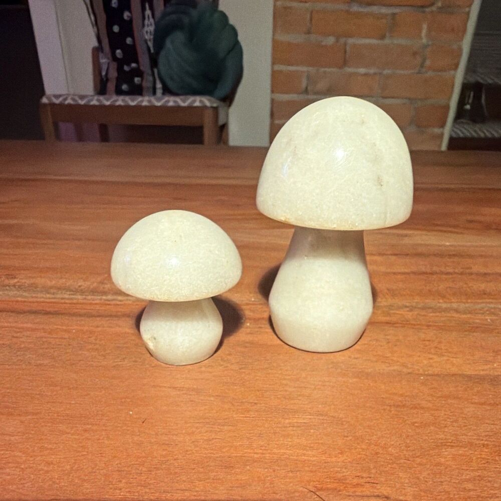 Stone Miniature Mushroom Lot Of 2 Granite/Quartz? Cute Cottage Core Fungi
